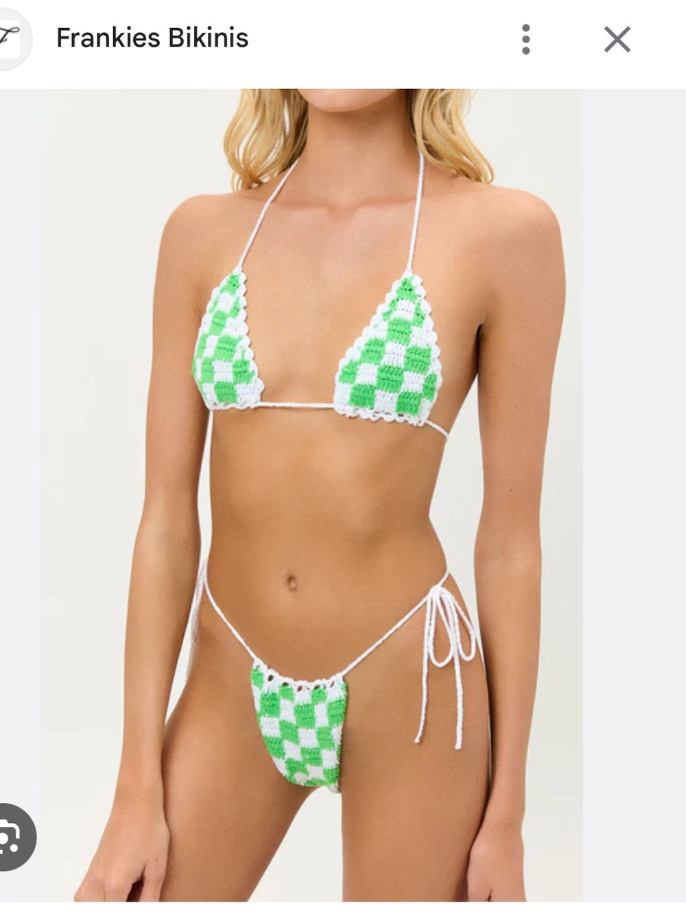 Jade Green & White Crochet Checker Bikini